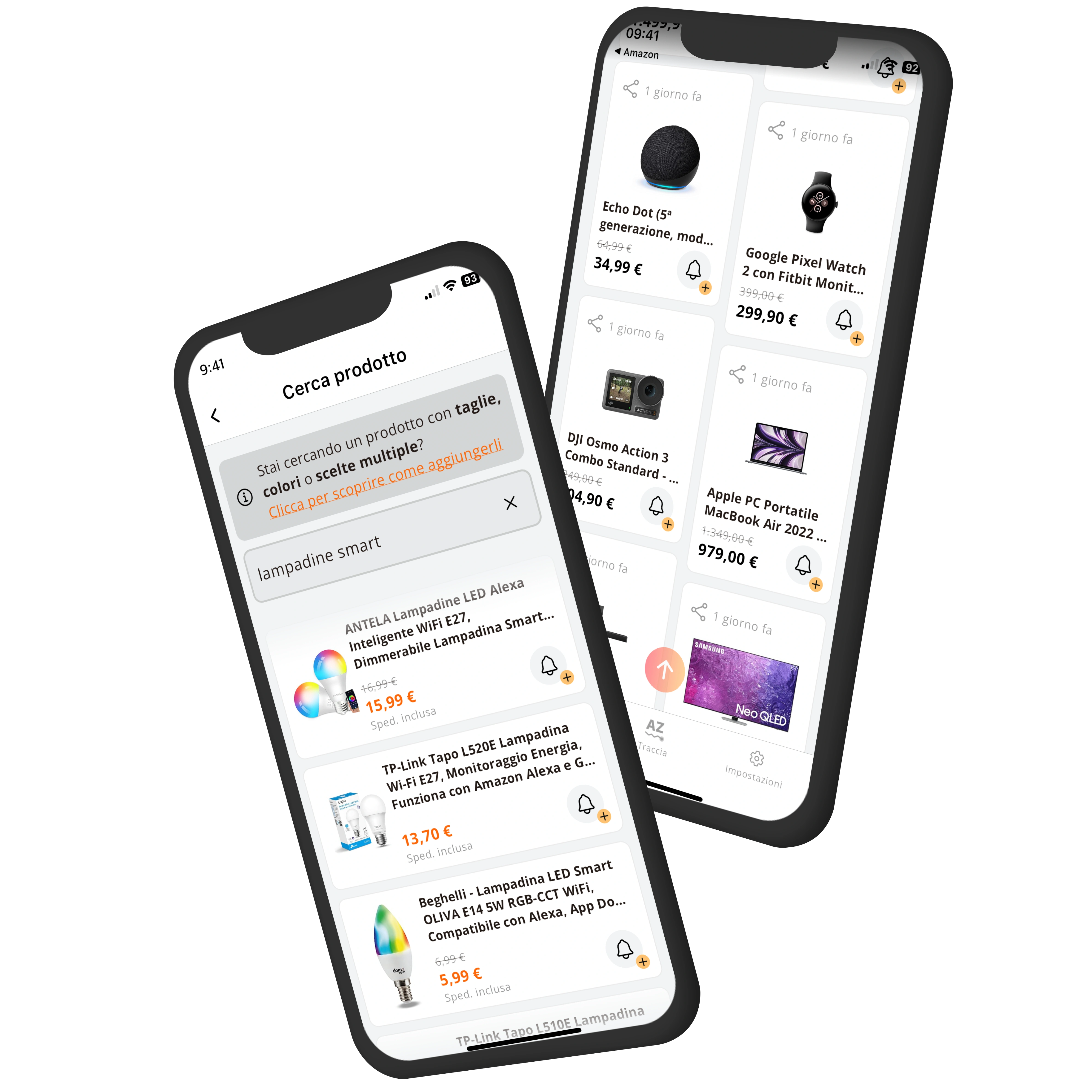 iPhone mockup con screenshot AZ Tracker 4